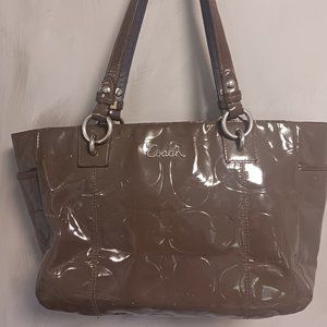 Coach Khaki Patent Leather Shoulder Bag